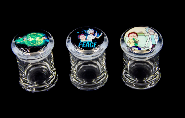 air tight pop-top Rick and Morty style glass jars